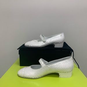 Chanel STUNNING white sequin platform Mary Jane’s.